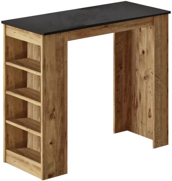 NORDVÄRK ST1 barbord, m. 3 hylder - natur og sort melamin (120x51,6)