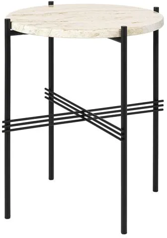 GUBI TS Sidebord Rundt Ø40 Sort/Hvid Travertin